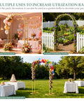 Heavy Duty Balloon Arch Stand 7.2Ft By 4.3Ft Metal Garden Arch Trellis in gold with balloons, garden setting and wedding decor