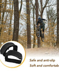 Cyclist jumping in forest with inset of 1 Pair Bike Pedal Straps For Fixed Gear, Mountain And Road Bikes Durable Nylon Toe Clips.