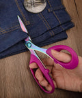 Heavy Duty Titanium Coated Stainless Steel Multi Purpose Sewing Scissors For Fabric And Leather Go To Everyday Workhorse For Tailoring Quilting Dressmaking Home Office Art And School Eight Inch, pink grips, cutting denim