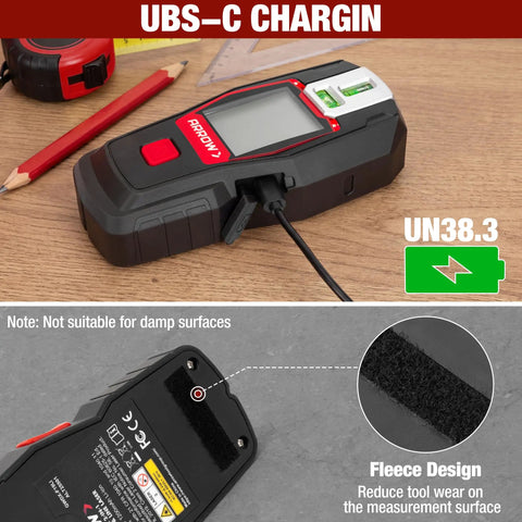 Two In One Stud Finder With Laser Level For Accurate Wall Scanning Rechargeable Pro Grade Stud Sensor With Built In Level Ideal DIY Home Improvement Tool For Locating Studs Pipes And Electrical Lines Quickly And Safely, USB-C charging
