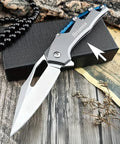 Folding Pocket Knife With D2 Steel Blade And Lightweight T6 Aluminum Alloy Handle on display with rustic background.