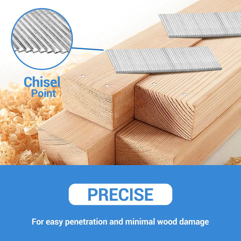 Code Compliant Heavy Duty 16 Gauge Finish Nails 2 Inch Galvanized Steel 20 Degree Angled Glue Collated For Hella Reliable Smooth Shooting Nail Guns Pro Level Trim Work 2000 Pack on wooden beams with chisel point feature.