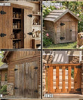 Eight Pack 3/8 Inch Offset Cabinet Hinge Set In Antique Black Powder Coat shown on furniture, dog kennel, barn, and fence.