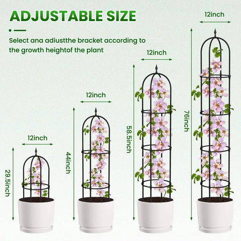 Beefy 76 Inch Weather Resistant Rustproof Metal Garden Trellis for climbing plants showing adjustable growth heights.