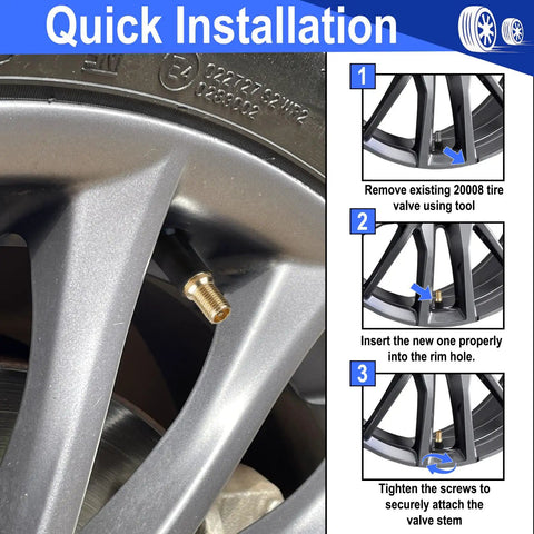 5 Pack TPMS Tire Pressure Valve Stem Replacement Kit For Your Daily Driver Sturdy Rubber valve installation guide on wheel rim.