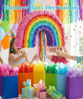 Colorful party scene with children and rainbow, featuring 330 Sheets Multicolor Tissue Paper Pack 14x10 Inches Wrapping Paper.