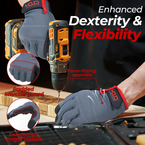 Mens Work Gloves With Touch Screen Fingertips, Synthetic Leather Utility Gloves, Flexible Breathable Back, Padded Knuckles And Palm, Durable Grip, Size Large