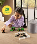 Child playing with 1 64 Scale Farm Playset With Grain Bin Includes Tractor Toys Skid Steer Farm Animal Figures And Fencing