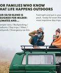Family on camper van with Merino Wool Blend Blanket With Fifty Percent Wool, Machine Washable Throw For Camping And Survival Gear