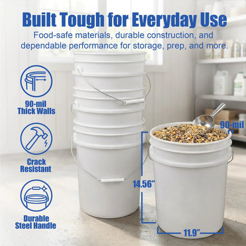 Top Shelf 5 Gallon Bucket Pack Of 6 With Secure Gamma Screw Lid Food Grade Bpa Free Hdpe Bulk Storage Containers For Pantry And Utility Work That Truly Saves Your Hide On Busy Days