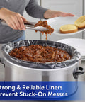Small Slow Cooker Liners For 1 To 3 Quart Pots Pack Of 5 Easy Cleanup In Eight Seconds Or Less shown with pulled pork