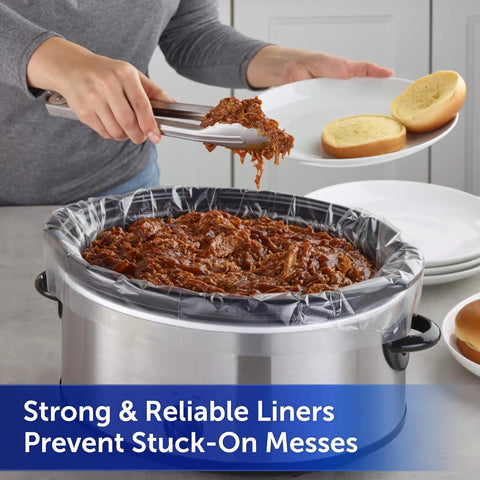 Small Slow Cooker Liners For 1 To 3 Quart Pots Pack Of 5 Easy Cleanup In Eight Seconds Or Less shown with pulled pork