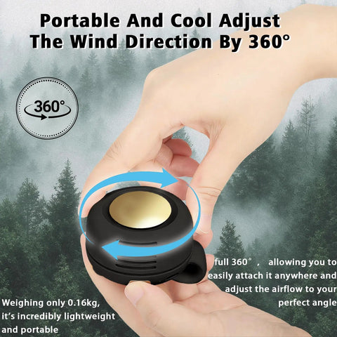 Ultra Light Clip On Bladeless USB Fan 360 Degree Rotatable 3 Speed Silent Mini Portable Fan shown in hand