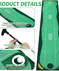 Indoor Golf Putting Mat Set With Telescoping Putter Mini Golf Green Kit details and components shown in image