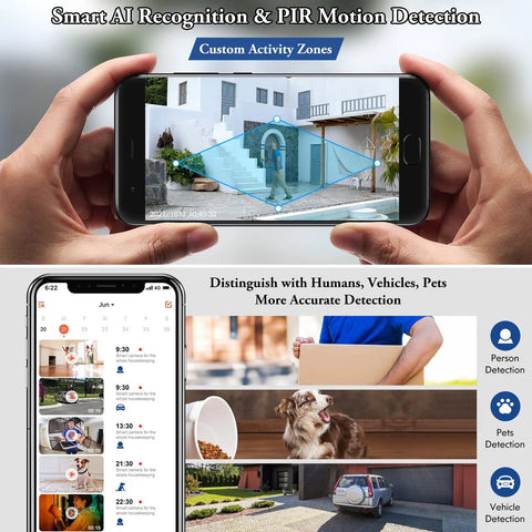 Wireless Outdoor Security Camera Battery Powered 1080P Color Night Vision With AI Motion Detection Two Way Talk Spotlight IP65 Waterproof For Home Security Customizable Monitoring Areas And Target Recognition In App