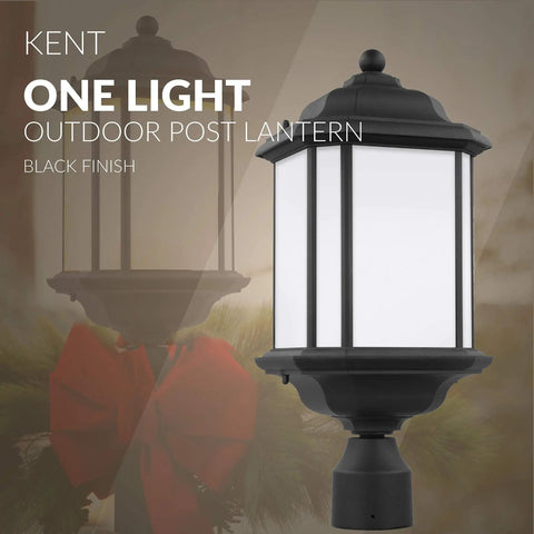 Kent One Light Outdoor Post Lantern Black Finish Weatherproof Aluminum Fixture For Wet Locations cETL Listed