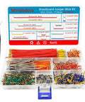 Extensive 560 Pcs Jumper Wire And Breadboard Kit With 14 Lengths, 830 Tie Point Breadboard, Two 400 Tie Point Boards, Tweezers, 34 Cm Alligator Clip Test Leads, And Clear Plastic Storage Box For Easy Prototyping, open with wires.