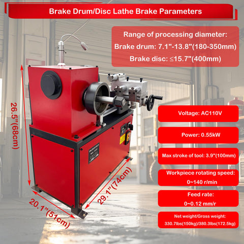 Heavy Duty Brake Drum And Rotor Lathe For Cars And SUVs With Variable Speed 0 To 140 RPM, Pro Grade Resurfacing Machine