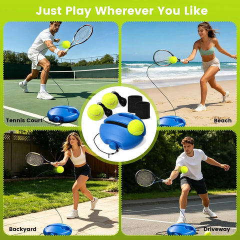 Solo Tennis Practice Kit With Rebounder Ball Set And 3 Training Balls Wristband And Mesh Bag Portable Indoor Outdoor Tennis Trainer