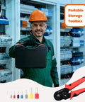 All In One Ferrule Crimp Tool Kit With 1800 Ferrules For AWG 23 To 7 Wire Sizes 0.5 To 10 Square Millimeters shown with a portable storage toolbox