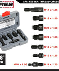 ARES 7-piece master thread chaser set in storage case with M14x1.25, M18x1.50, M20x1.50, M22x1.50, M12x1.25, M10x1.00