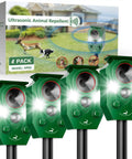 Solar Powered Ultrasonic Animal Repellent With Motion Sensor For Outdoor Yards And Gardens, LED Flashing Lights To Deter Deer Coyotes Raccoons And Cats, Humane Yet Effective Pest Deterrent For A Peaceful Pet Safe Yard, 4 pack