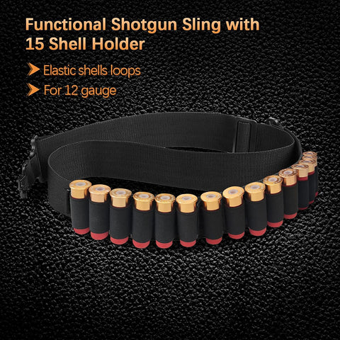 Shotgun Sling With 15 Shell Holder For 12 Gauge Beefy Durable Rifle Sling With Swivels Built For Hunting And Range Use