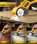 Rechargeable Cordless Electric Scissors With LED Light and Two Extra Blades for Cardboard Cutting 0.25 Inch Thick 320RPM cutting through cardboard.