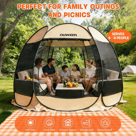 Pop Up Gazebo Screen House Tent With Mosquito Netting For 6 To 8 People Portable Canopy With No Tools Needed No Fuss Easy Setup