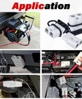 Four Pack 50 Amp Battery Quick Connectors For Anderson Style Connectors Heavy Duty 6 To 12 Gauge Wire Patches For 12V 24V Or 36V Systems No Fuss Plug And Play Install, gray and white battery plugs on trailer and battery wiring