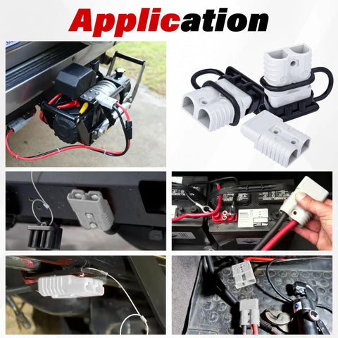 Four Pack 50 Amp Battery Quick Connectors For Anderson Style Connectors Heavy Duty 6 To 12 Gauge Wire Patches For 12V 24V Or 36V Systems No Fuss Plug And Play Install, gray and white battery plugs on trailer and battery wiring