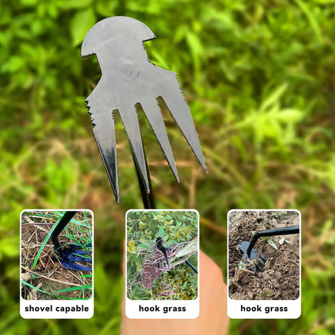 Ergonomic Weed Puller Tool For Easy Garden Weeding Adjustable Length 13.3 To 19.8 Inches Portable Grab-And-Go Hand Weed Remover With Stainless Steel Shaft And Comfortable Grip For Less Strain, stainless steel head in soil