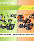 3 In 1 RC Tracked Stunt Racer Building Kit With 353 Pieces, Build Tumbling Robot And Spin Car, STEM Construction Toy For Kids Ages 8 To 12, Compatible With Orange Model, Six Total Models To Create And Play, green and orange model display
