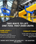 Heavy Duty Chain Drum Lifter Handles 2200 Lbs Vertical Barrel Clamp With Secure Spring Lock Hooks And Dual G80 Chains for lifting via hook or forklift.