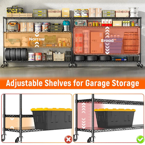 Beefy 60 Inch Wire Shelving With Wheels Heavy Duty Garage Shelving Rack On Casters Adjustable Wire Shelves With Liners Fits 27 Gallon Totes Ideal For Commercial And Warehouse Storage, black 4-tier rack with wheels