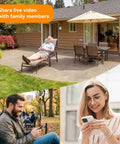 4K White Hidden Camera Thermometer Hygrometer WiFi Spy Nanny Cam For Real Time Temperature Humidity Monitoring With Stable Connection Dual Storage And Multi User Access showing live video sharing on a patio