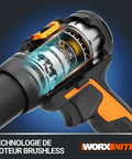 Cutaway view of Compact 20V Cordless Brushless Drill Driver showcasing brushless motor technology and design details.