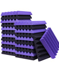 No Nonsense Heavy Duty 2X12 Acoustic Foam Squares And Soundproofing Bricks, purple black panels stacked for soundproofing.