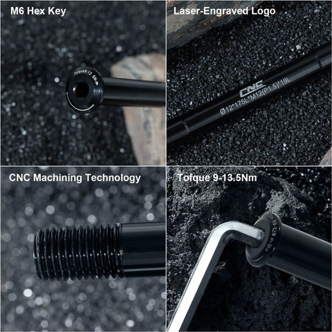 12mm Thru Axle For Bike Fork And Rear Hub Fits Front And Rear Wheels 123mm 142mm 1.5mm Thread with M6 Hex Key and Logo