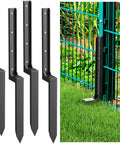Beefy Heavy Duty Fence Post Repair Kit 2 4 6 8 Pack with thick ground spike anchors installed in yard, black metal finish