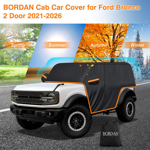 Ford Bronco 2 Door Cab Cover 420D Oxford Fabric Waterproof All Weather Sun Rain UV Dust Protection With Zipper Door shown on vehicle