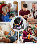 Wireless Induction Speaker Stand With Five In One Bluetooth Five Point Three shown with gift scenes for Christmas, Father's Day, Mother's Day, and Birthday.