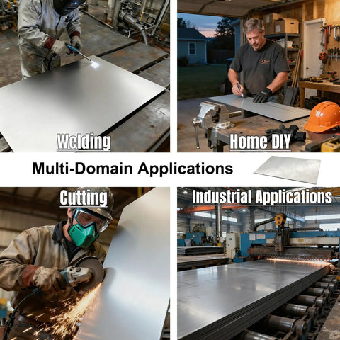 Four Pack 18 Gauge Cold Rolled A36 Steel Plates 12 By 16 Inch Standard Sheet Metal For Construction And Welding Projects Built To Last Heavy Duty Fabrication Needs With Smooth Edges And Great Weldability, shown in welding and cutting use