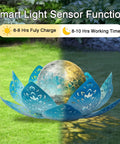 Solar Lotus Flower Garden Lights For Outdoor Patio Decor, waterproof LED table lamp with crackle ball, blue double-layer petals