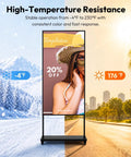 65 Inch Digital Signage Display For Shop Window featuring 3000 Nits Hella Bright sunlight readable LCD monitor with temperatures from -4°F to 176°F.