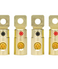 4 AWG Gold Plated Ring Terminal Set Screw Connectors Battery Ring Terminals 3/8 Inch Wire Input 5/16 Inch Ring Hole 4 Pack Heavy Duty Power Wiring
