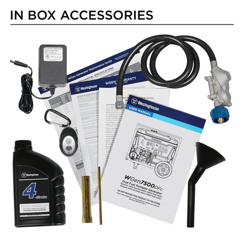 Accessories for Dual Fuel Portable Generator With Electric Start And Remote Key Fob, 9500 Peak Watts Gas Or Propane