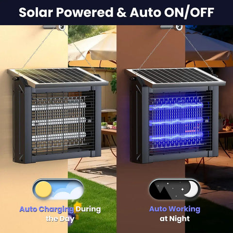 Solar Bug Zapper For Outdoor Use, Waterproof Mosquito Fly Killer With 4500V Grid, Solar Powered Backyard Defender For Garden, Lawn And Back Yard, Great For Camping, Covers Up To 2000 Sq Ft, 10W Outdoor Zapper