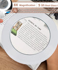 8x Magnifying Glass With Light For Close Work 5 Inch Real Glass Lens Desk Magnifier With Clamp LED Illumination in use.
