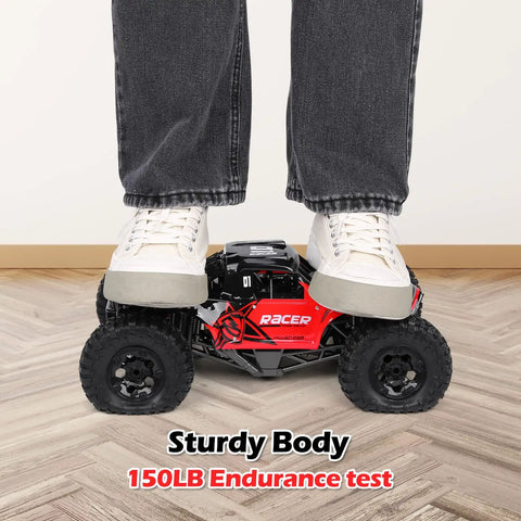 Person standing on 4x4 Offroad RC Truck Amphibious 1 12 Scale Monster Beast With Dual Motors Waterproof Chassis Rugged Crawler